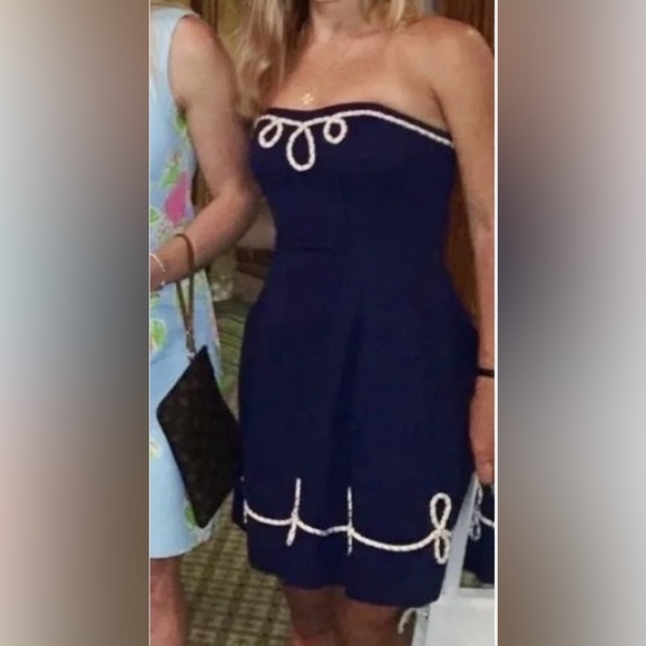 LILLY PULITZER Strapless Navy A-Line Dress with White Trim - Picture 6 of 13